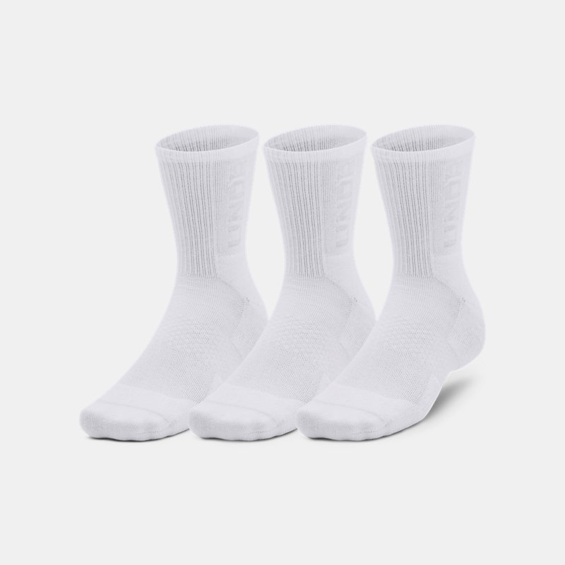 Lot de 3 paires de chaussettes mi-hautes Under Armour 3-Maker unisexes Blanc / Blanc / Mod Gris XL